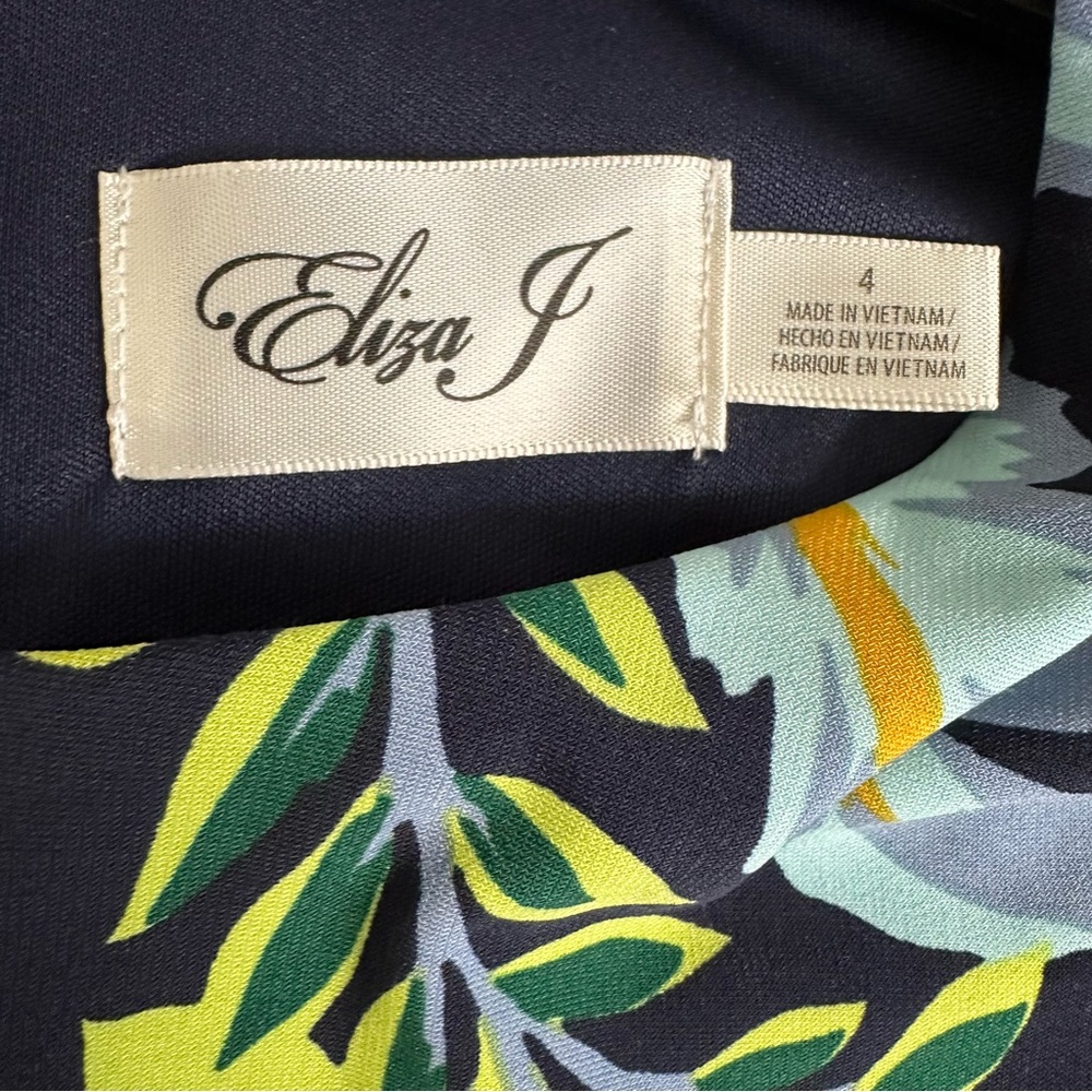 Eliza J Dress Floral Print Striped Ruffle Hem Navy Multicolor Women’s Size 4 - Picture 3 of 4